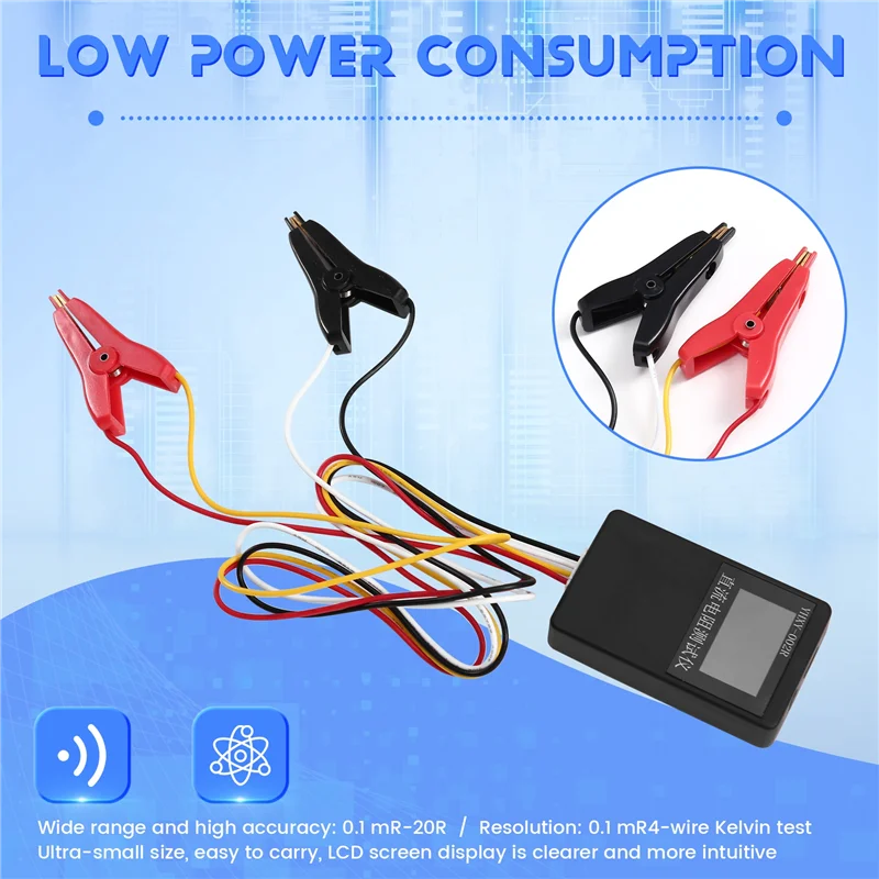 Medidor de miliohm DC com display LCD YHXY-002R 0,0001 Ohm a 20 Ohm miliohmímetro 0,03% testador de resistência