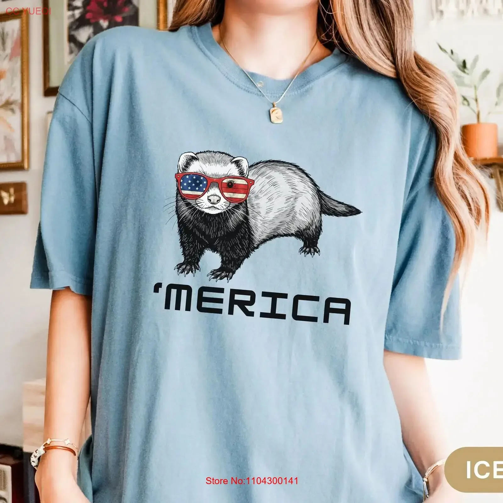 Funny Ferret 4th of July T Shirt for Merica Owner Independence Day Animal Lover USA Humor vintage Washed Breathable Stylish