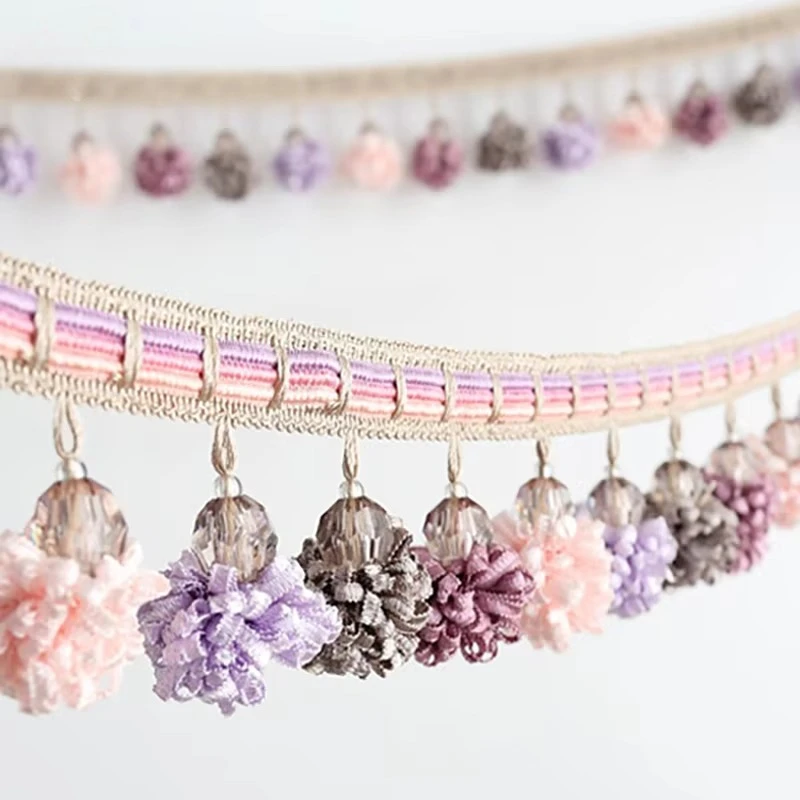 3/5M Length Curtain Lace Tassel Trim High-grade Velvet Pompom Ball Fringe Ribbon for DIY Crafts Sewing Curtain Accessories