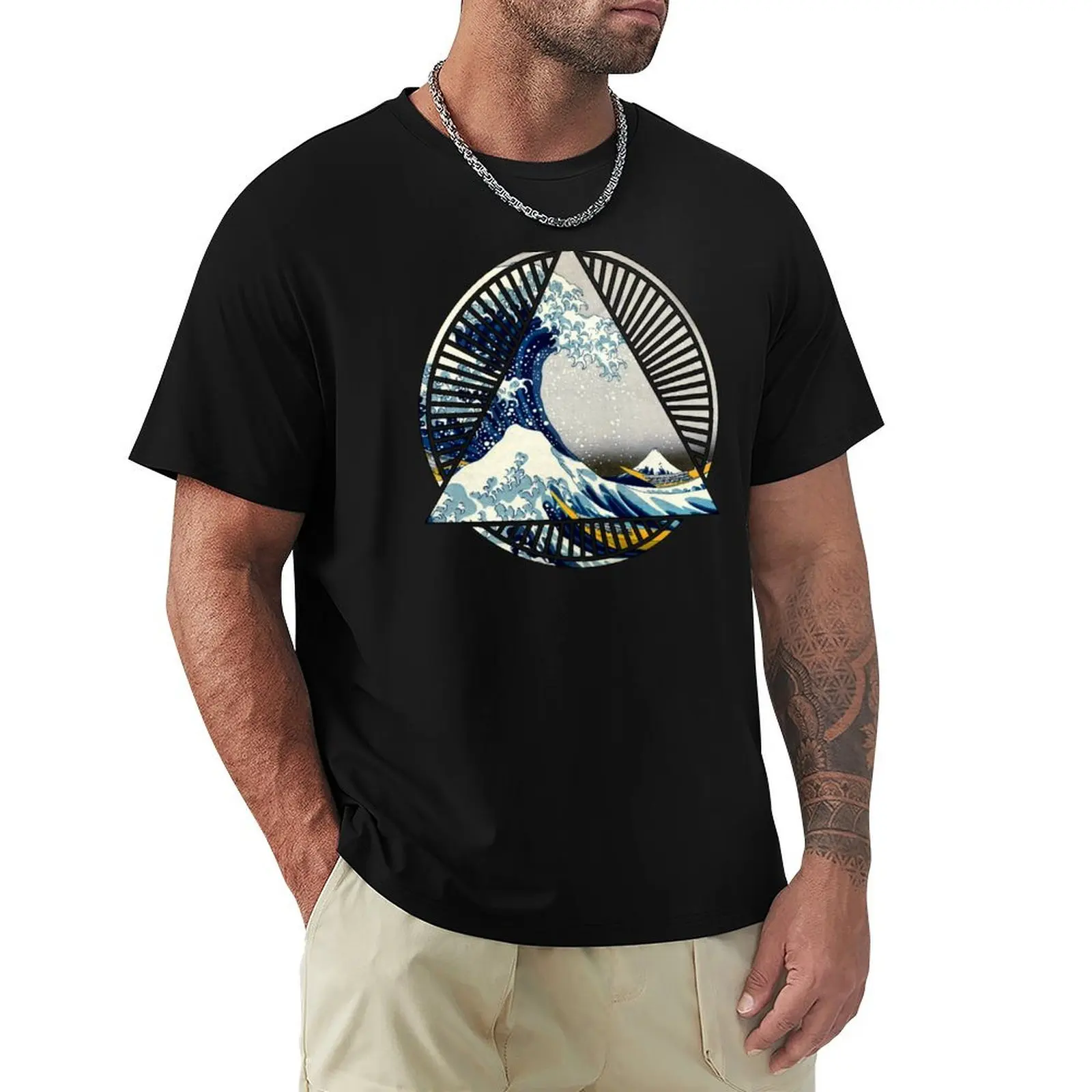 Vintage Hokusai Mount Fuji Great Tsunami Wave Japanese Geometric Manga Shirt T-Shirt new edition anime clothes men clothing