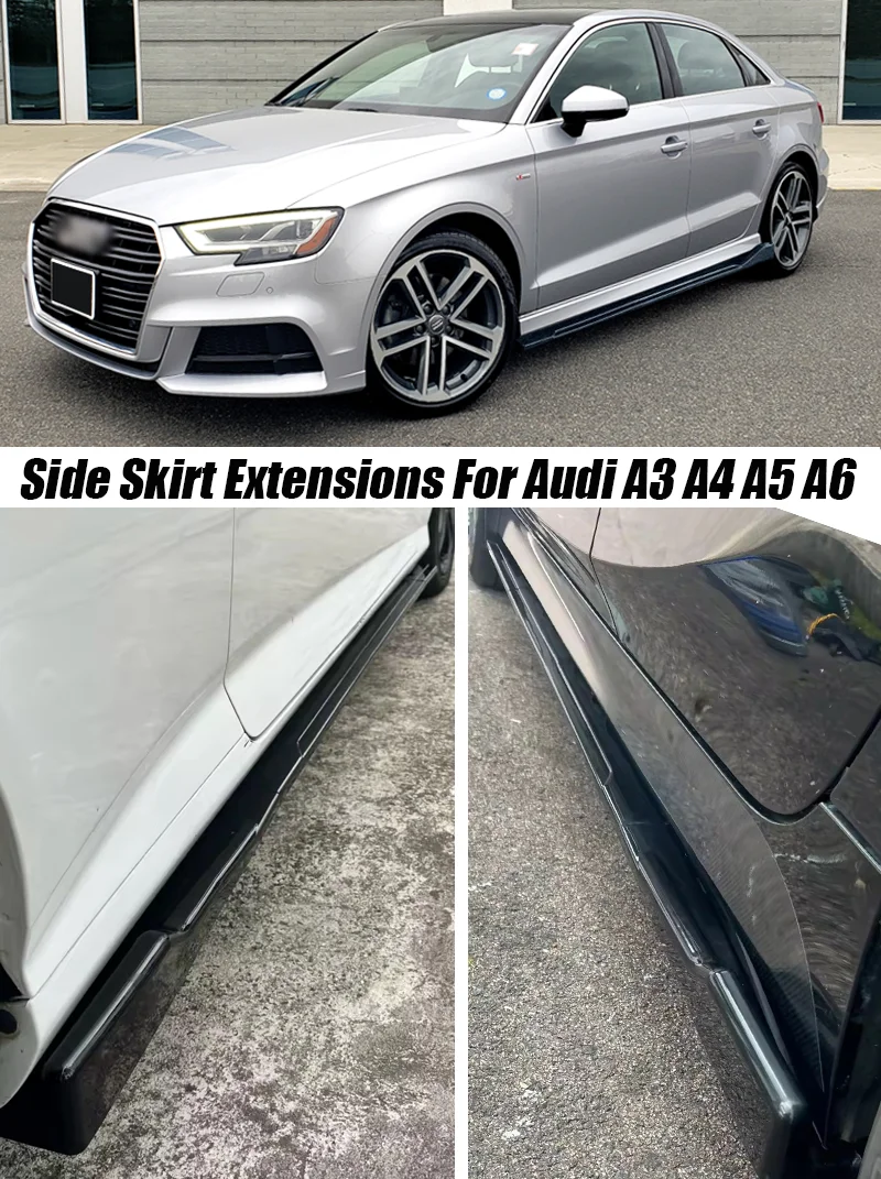 Für Audi Zubehör Auto-Seitenschweller-Erweiterungen Schwellerverkleidungen 8-teilig 86,6 Zoll/2,2M Hochglanz Schwarz ABS-Kunststoff – Detail 1