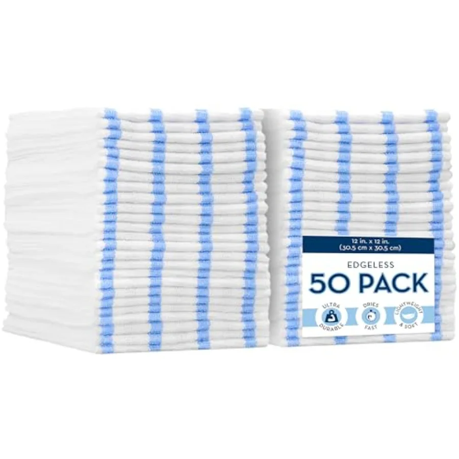 

Bulk Edgeless Microfiber Cleaning Cloths, White and Blue Stripe, 50 Pack