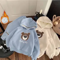 Winter Children's Padded Suit New Boys Casual Cartoon Hooded Two-Piece Girls Warm Cute Sweater Cotton Pants Sets 2-10 Years Old