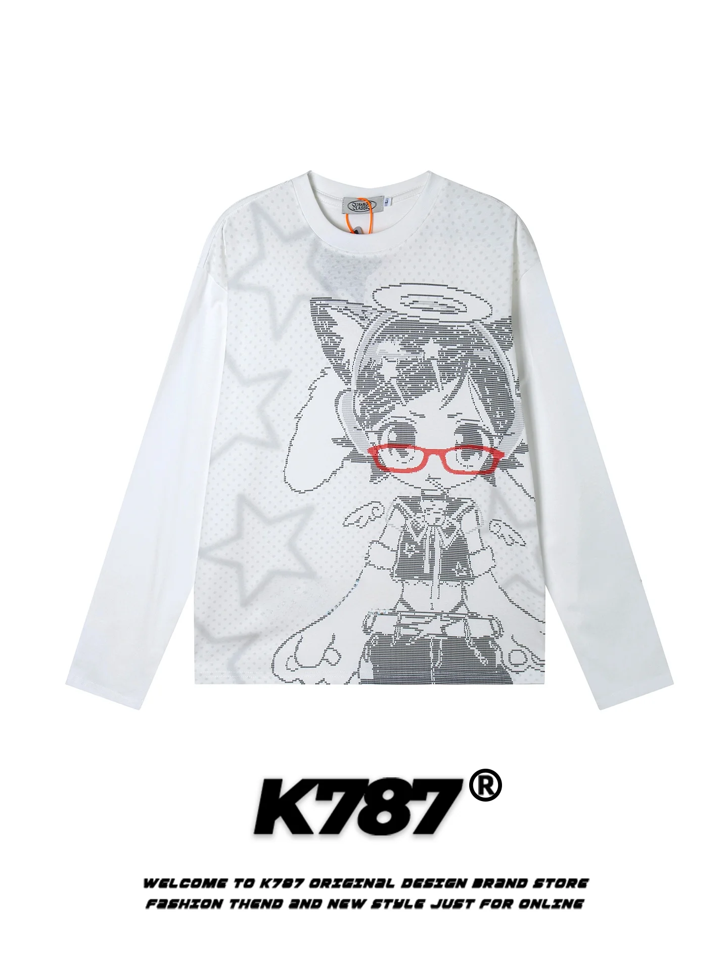 

Женская свободная футболка с длинным рукавом K787 в американском стиле Y2K, весенний базовый топ с мультяшным принтом, свободный крой, хлопок