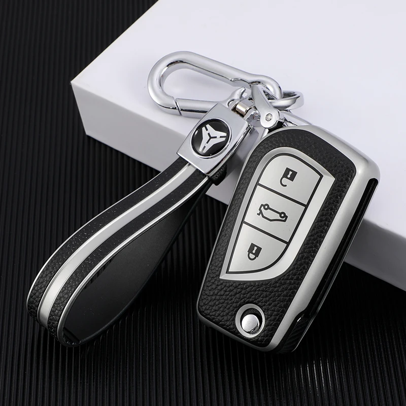 For Toyota Corolla Camry Altis Auris Aygo Yaris RAV4 Verso Car Folding Flip Key Case Protective Cover Bag Shell Holder Keychain