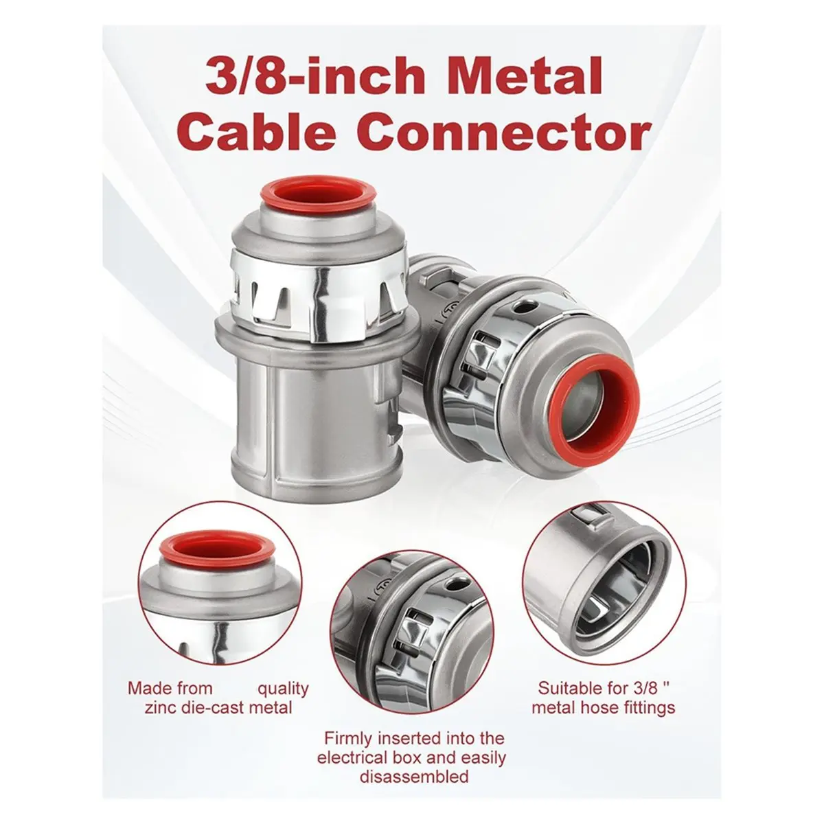 2026 New 25 PCS Zinc Die-Cast Metal Cable Connectors, 3/8