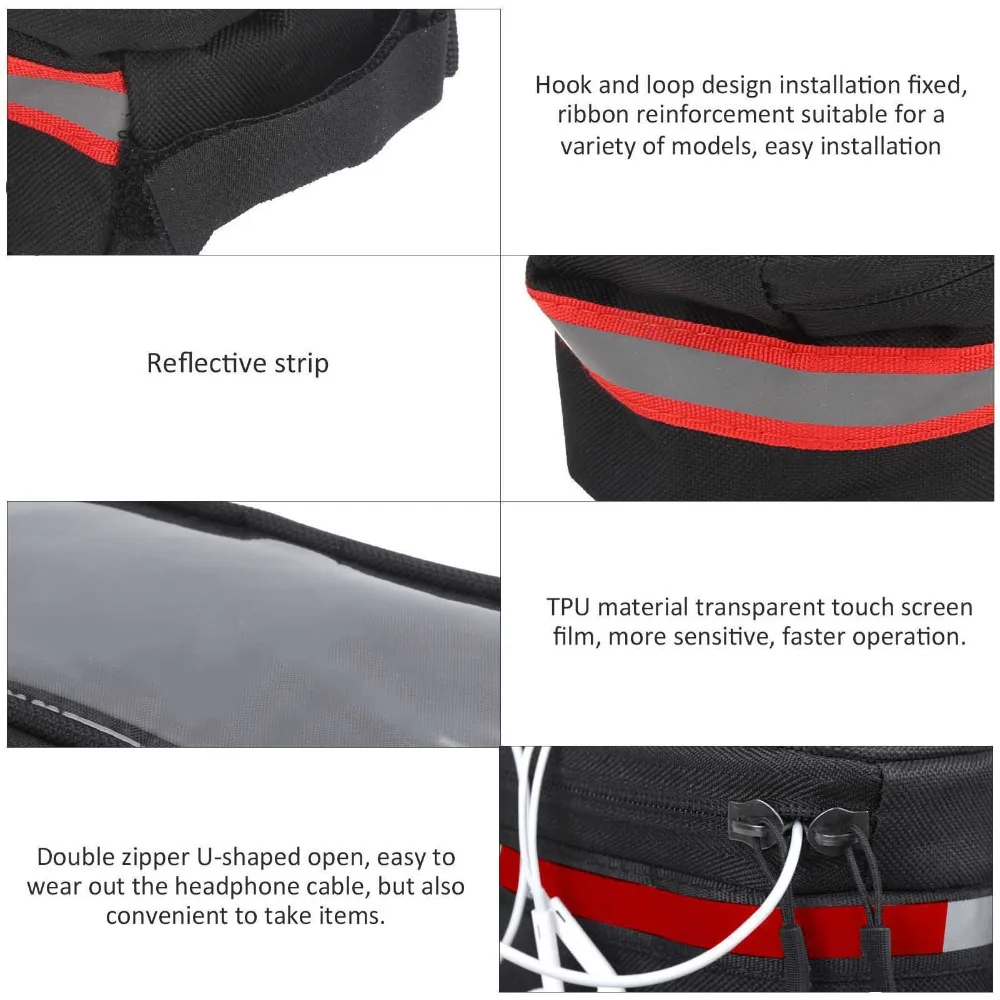 600D Nylon , TPU Bike Touchscreen Phone Bag Hook and Loop Straps Easy Installation Bicycle Phone Bag Compact Lightweight