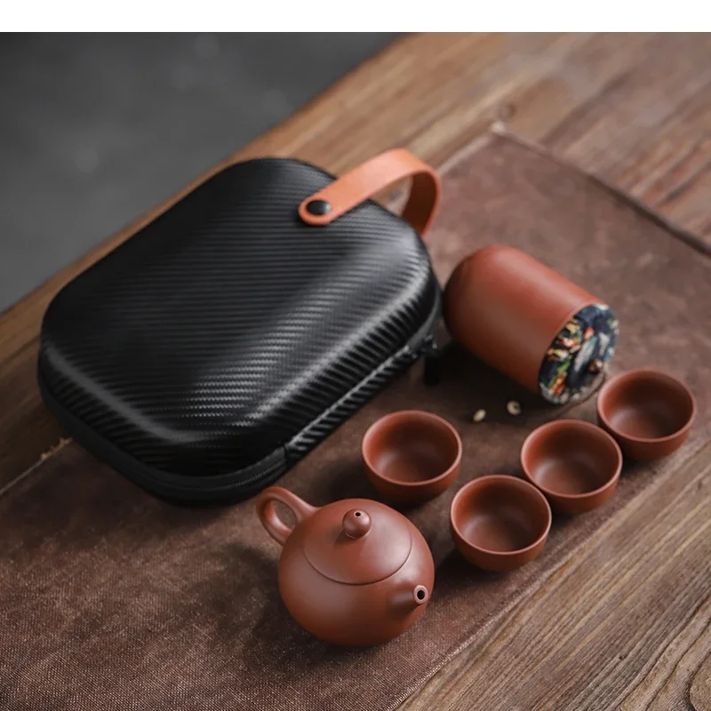 Purple Sand Tea Cups Ceramic Portable Teapot Set Outdoor Travel Gaiwan of Ceremony Teacup Fine Gift Kung Fu