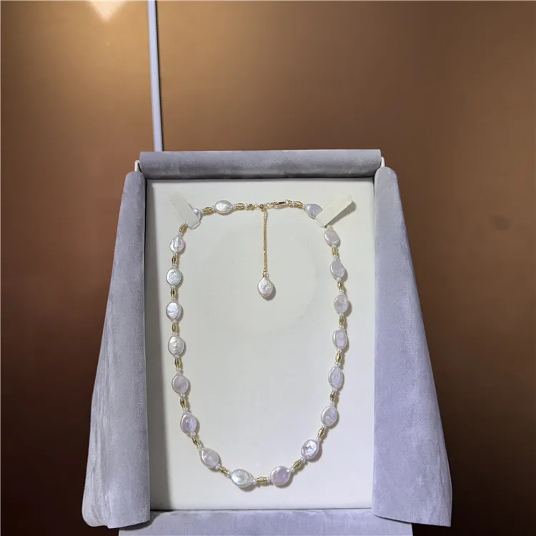 Natural Keshi Coin Pearl  Short collarbone Necklace