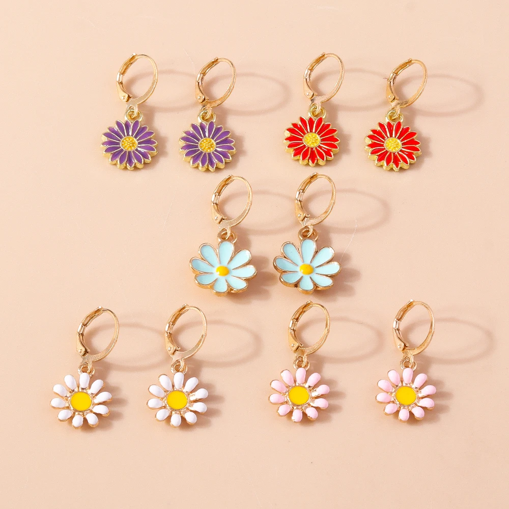 Aihua 10 teile/satz Schöne Emaille Gänseblümchen Blume Ohrringe Set für Frauen Kawaii Blumen Baumeln Ohrringe Schmuck Geschenke – Detail 6