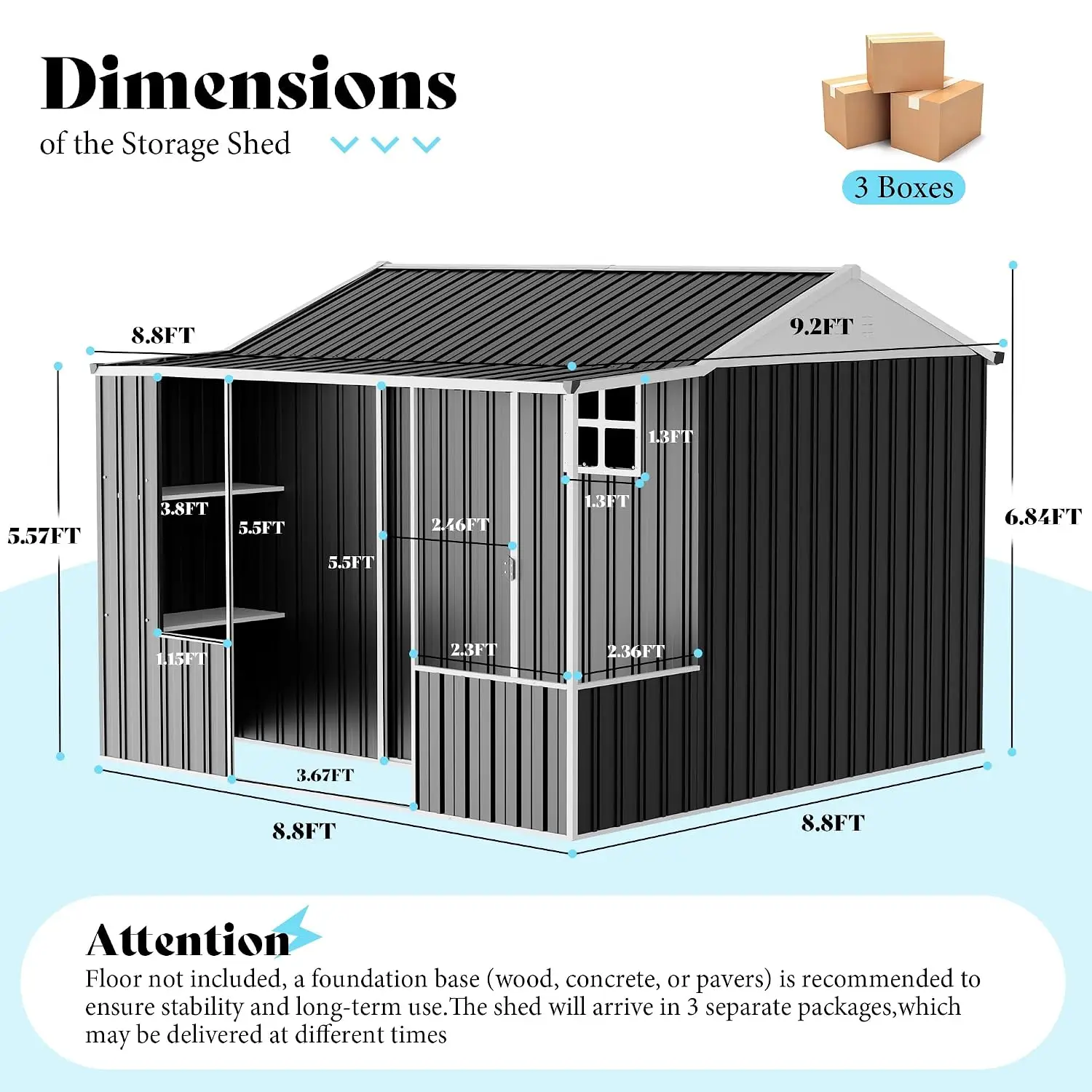 Metal Shed 9x7 FT with Separate Storage & Work Area, Customized