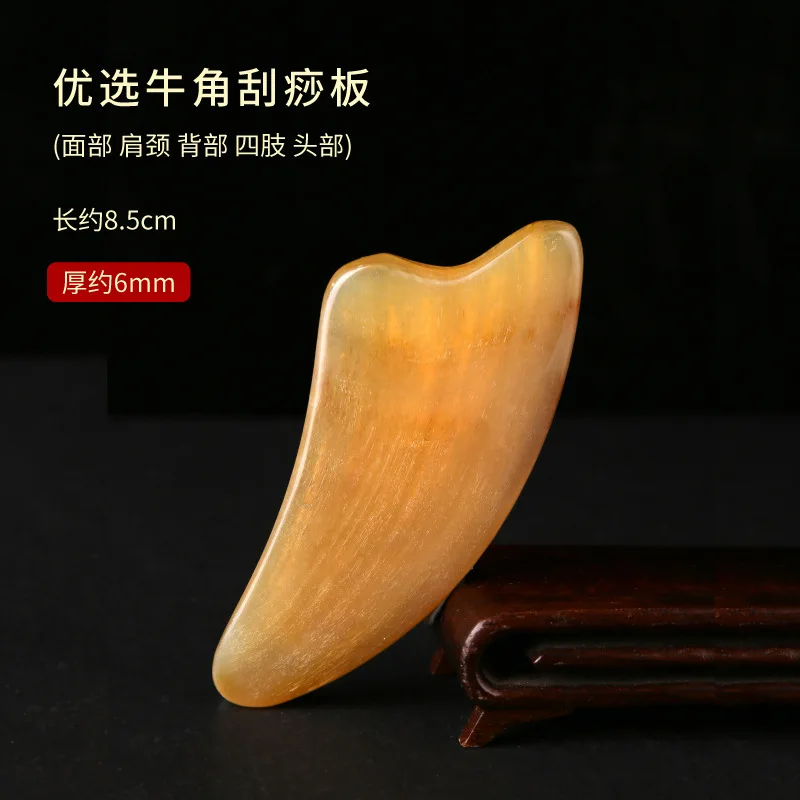 A placa gua sha de chifre espessada é uma ferramenta especial de beleza facial para todo o corpo e uma ferramenta universal de raspagem facial. É usado