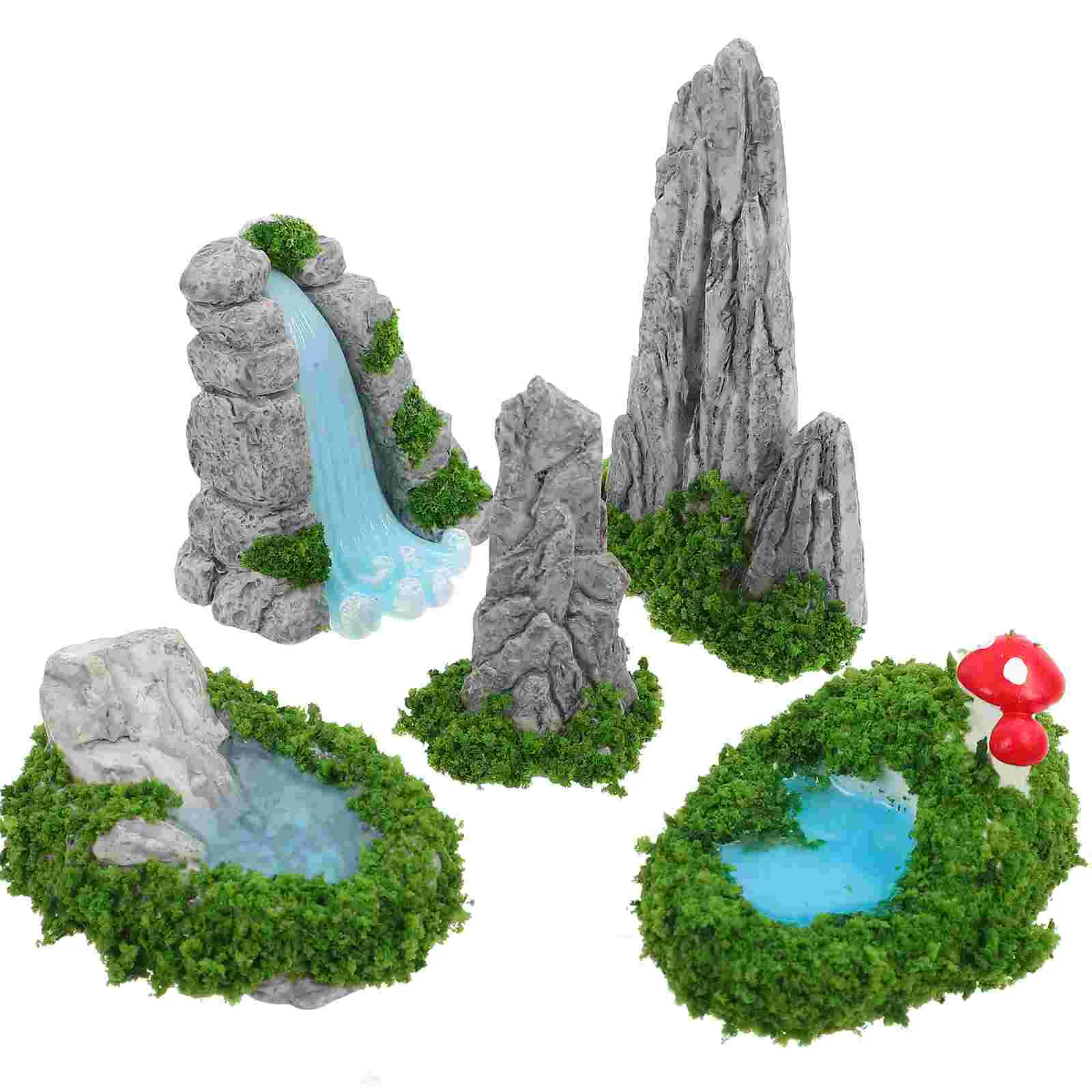 5 Pcs Micro Landscape Rocks Gardening Potted Decoration Miniature Ornaments Resin Well Accessories Pond Waterfall