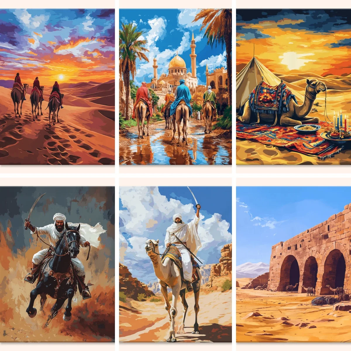 

5D Full Drill Diamond Art Painting Cross Stitch Kits Sahara Desert Wall Art Sunset Camel Caravan Embroidery Decor Gift Craft
