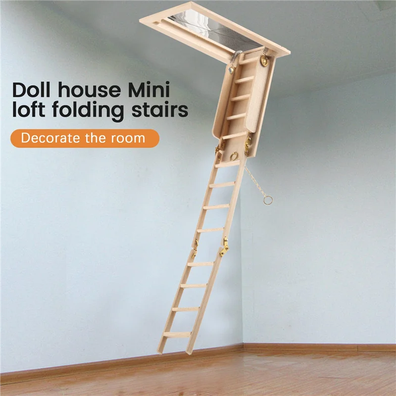 1:12 Mini mobili moderni in miniatura pieghevoli scale soffitta decorazione casa delle bambole