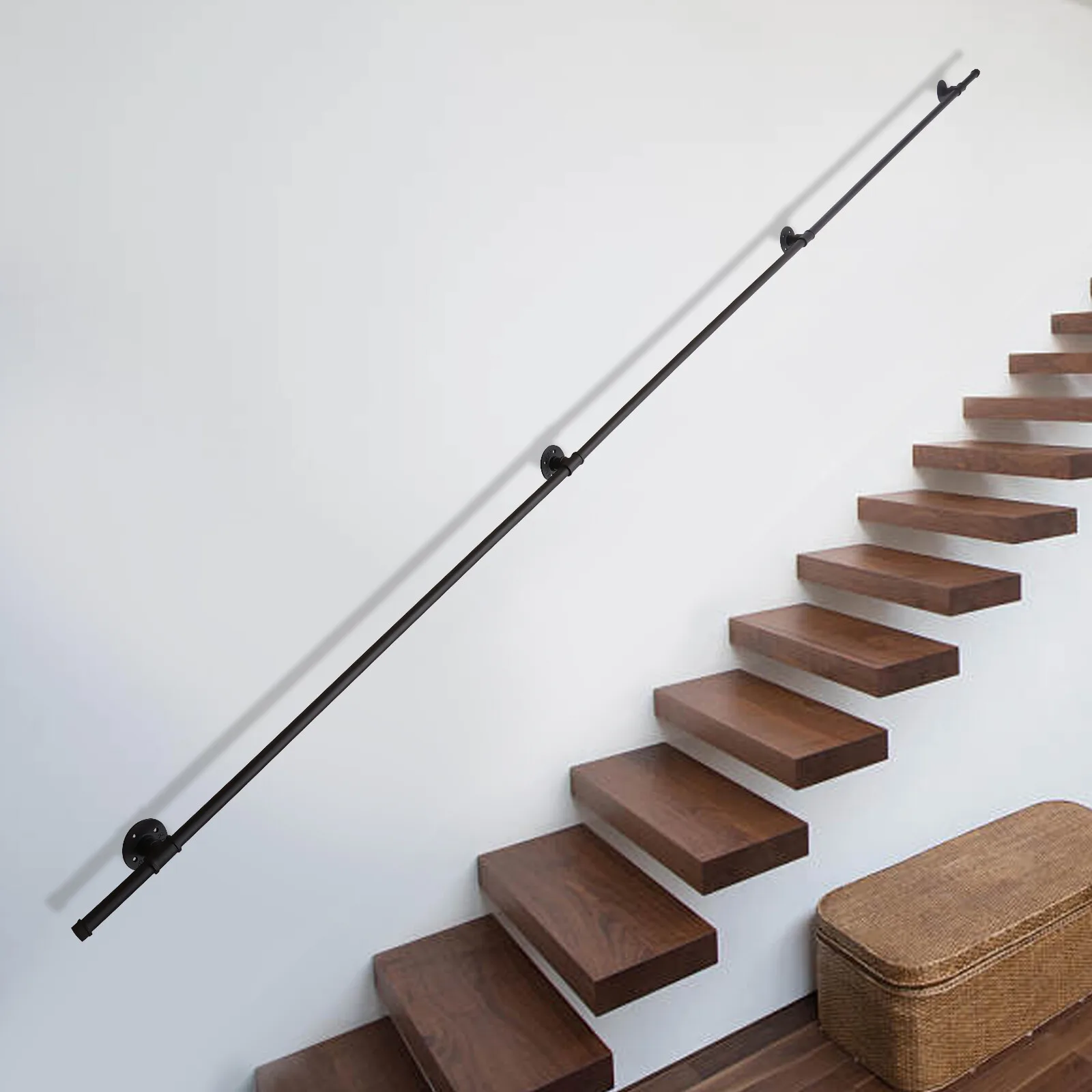 Elegante corrimano industriale nero opaco: installazione semplice (foratura e fissaggio), superficie liscia senza sbavature pulita con un panno umido