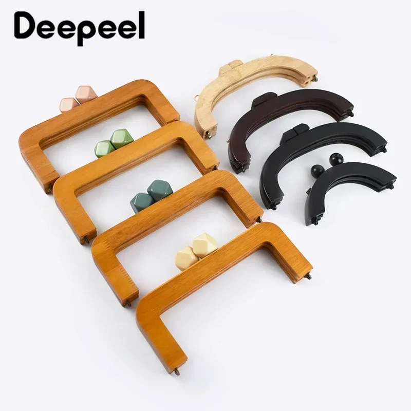 1Pc Deepeel Bag Wood Handle Wooden Bags Closure Kiss Clasp Purse Frames Lock Buckles Handles DIY Sewing Brackets Accessories