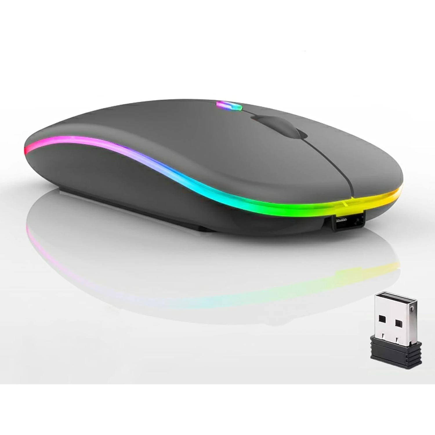 ماوس بلوتوث لاسلكي LED قابل لإعادة الشحن ماوس كمبيوتر محمول صامت نحيف محمول (BT5.2 + جهاز استقبال USB) ماوس كمبيوتر مزدوج الوضع