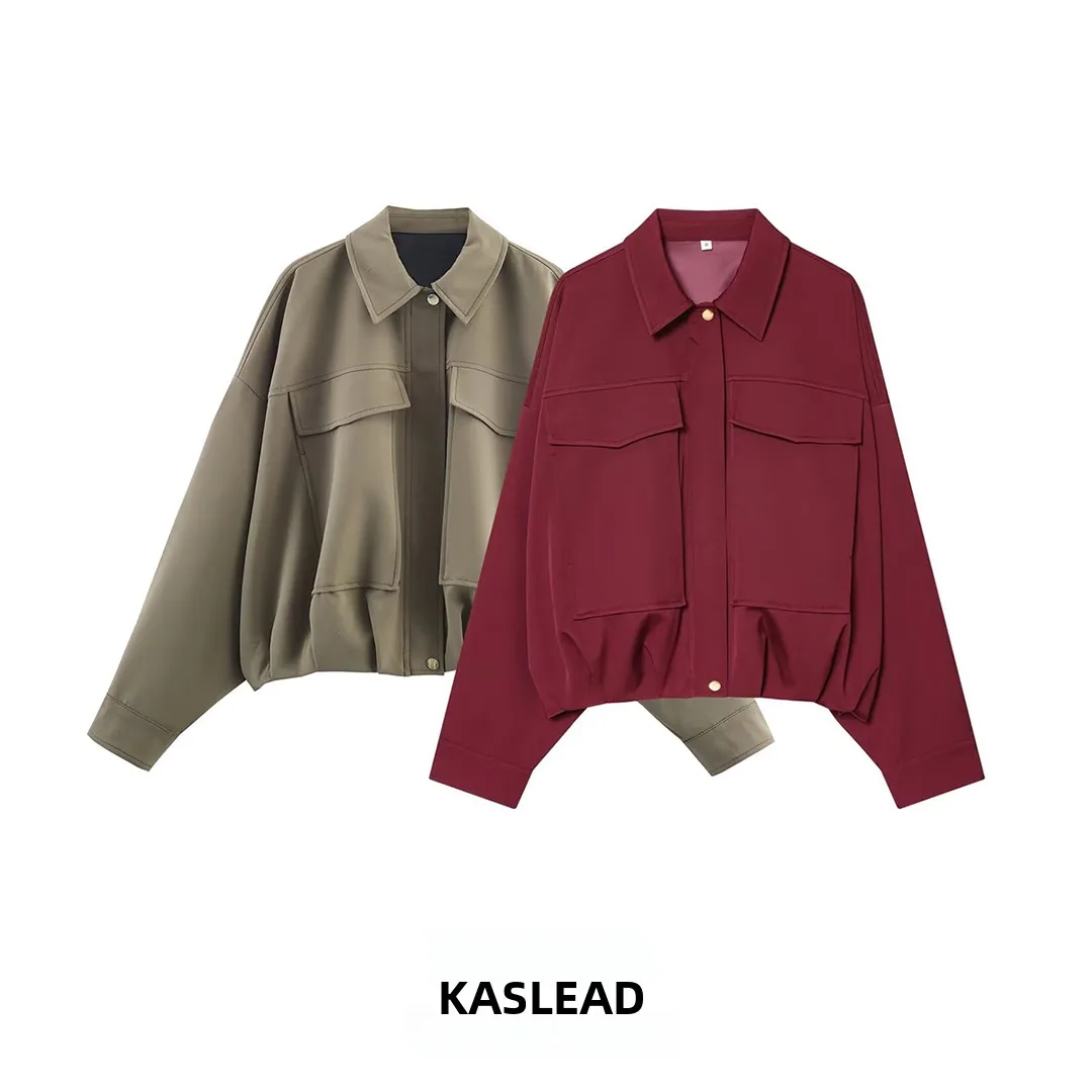 

KASLEAD Faionable Pleated Hemline Pilot Jaet Coat for Women New Sle 995595 Long Sve Turn-down Collar Button Closure...