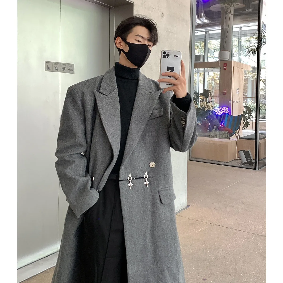 

Men's Tweed Suit Collar Jaet Spring Autumn New Sle Trendy Brand High-End Feeling Haome Mid-Length Windbreaker Coat