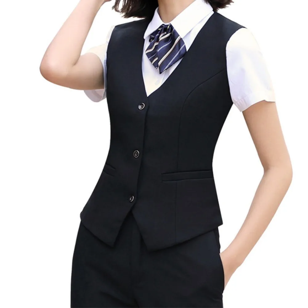 

Elegant OL Fashion Business Vest Coat Plus Size V Neck Slim Fit Women Vest Sleeveless Solid Color Work Wear Uniforms Female