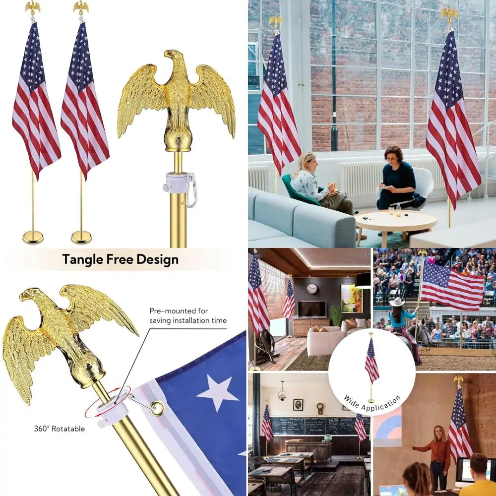 

Yeshom 2-Pack 8-Foot Sectional Indoor Flagpole Kit with Gold Eagle Topper, Aluminum Heavy-Duty Gold Pole Stand, Including 3x5-Fo