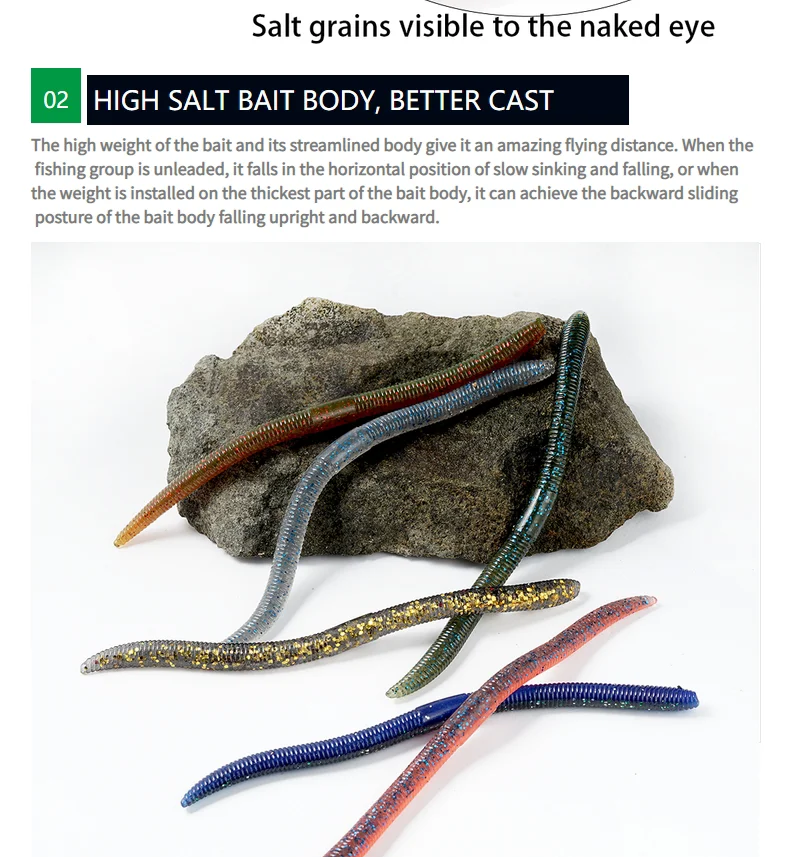 SUNMILE Weiche Angeln Lure10cm12.5cm Senko Wurm Neko Rig Lockt Flick Shake Erde Wurm Künstliche Köder Silikon Shad Köder für Bass – Detail 7
