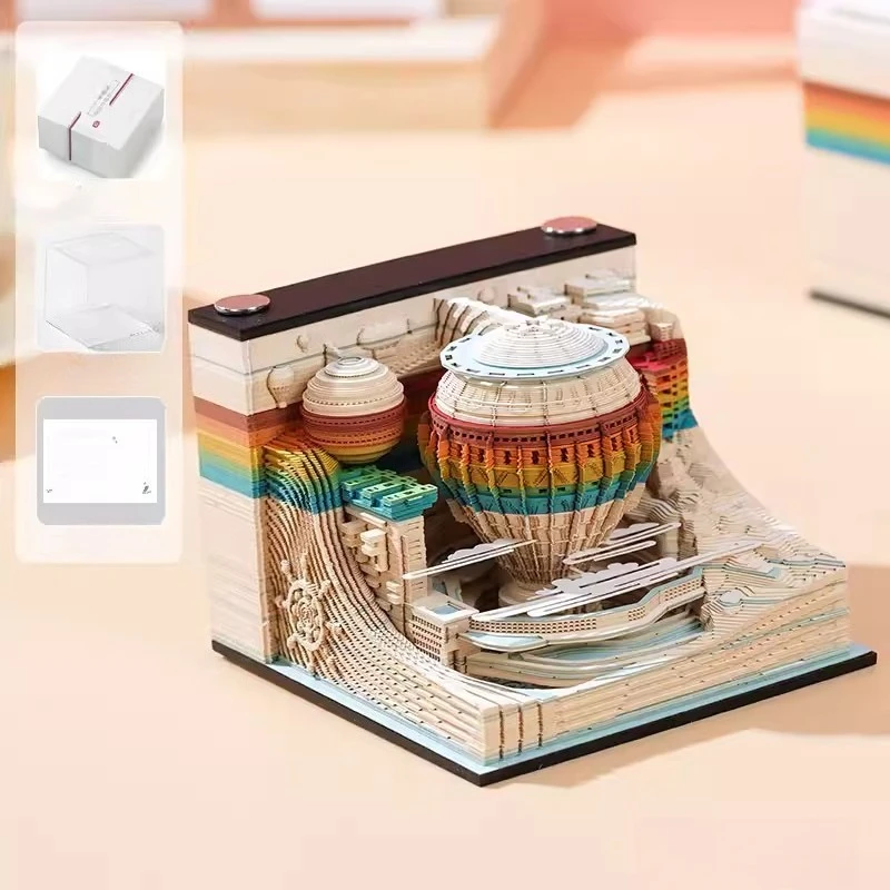 

3D-блокнот для заметок в виде воздушного шара с радугой, бумажная скульптура, отрывные стикеры, DIY-поделка, декор для стола, подарок