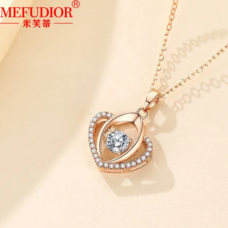 Kalung hati emas mawar 18k berlian Moissanite dengan sertifikat untuk wanita hadiah perhiasan mode liontin Hari Valentine pacar perempuan