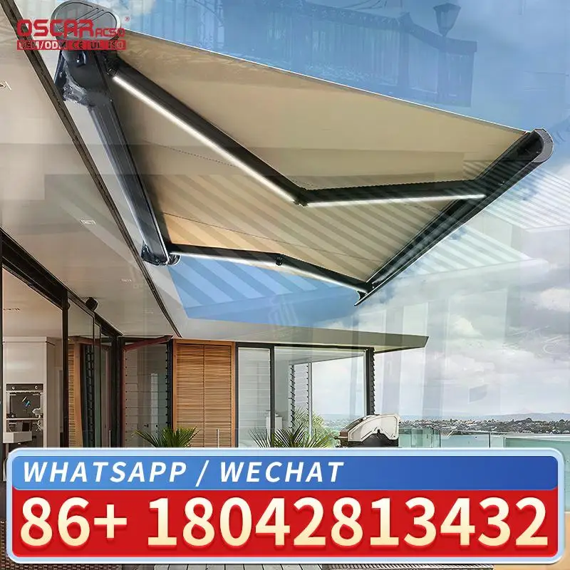 Retractable Manual Folding Outdoor Sunshade Full Cassette Awning for Patio Use in Garden and Balcony Retractable Awning
