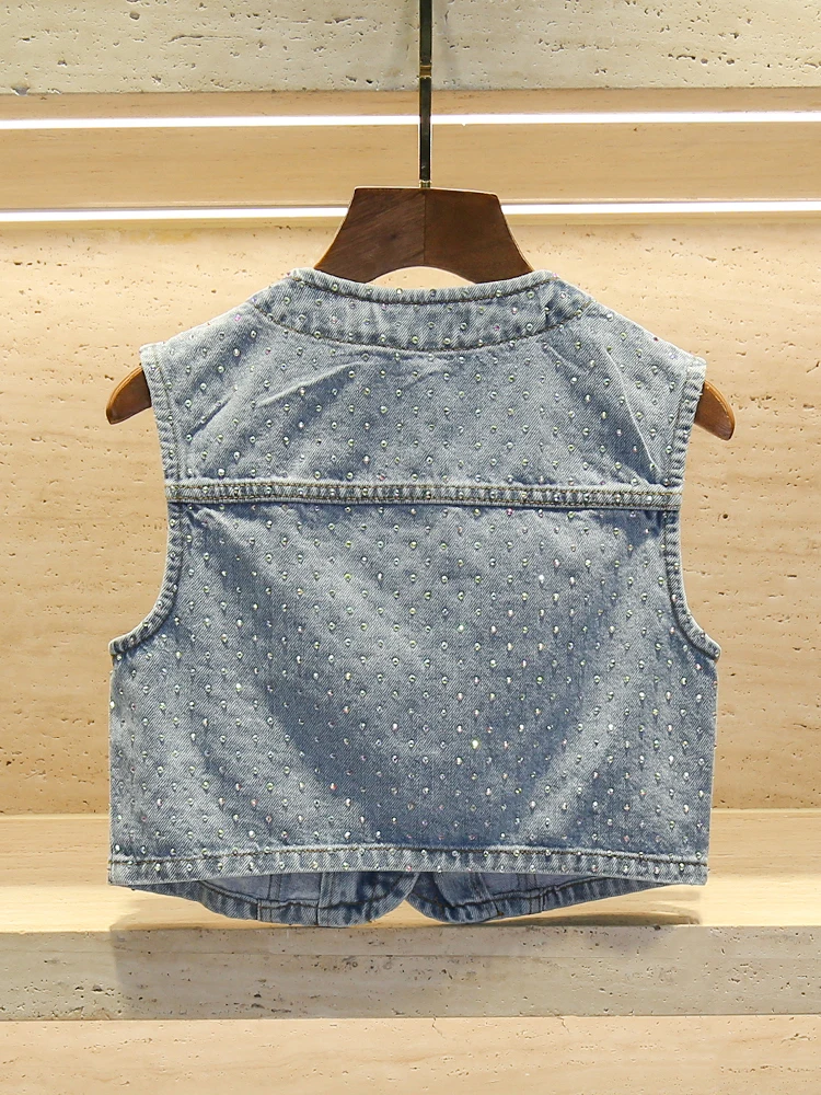 

Blue Diamond Decorated ort Svel Denim Vest Top Women's High-End Faion Summer Tank Top Pure Color Versatile Sle