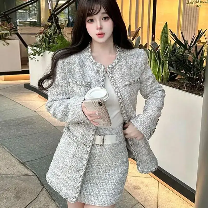 Korean Skirt Suit  Complete Set Winter Clothes A Small Fragrant Tweed Jacket  Stylish Two-Piece Set