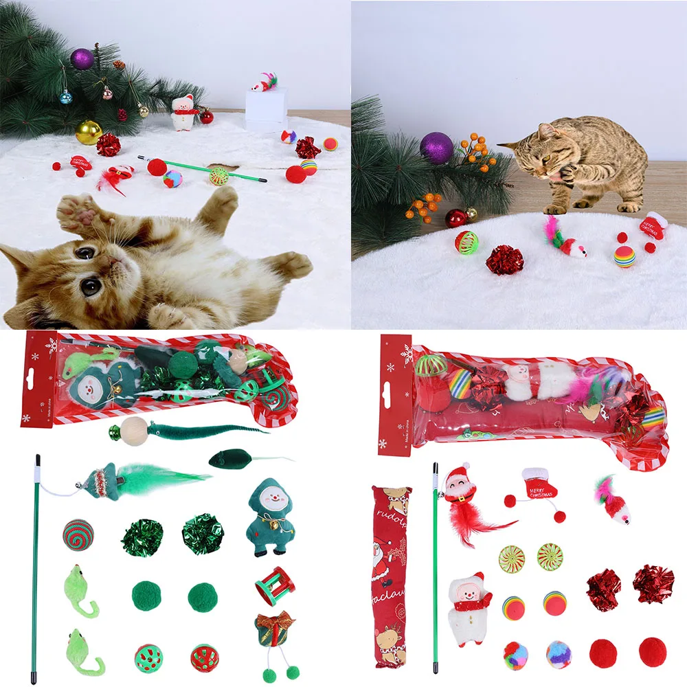 15pcs/Set Christmas Cat Toys Interactive Tear-Resistant Pet Toys New Indoor Kitten Relief Supplies Festival Pet Accessories