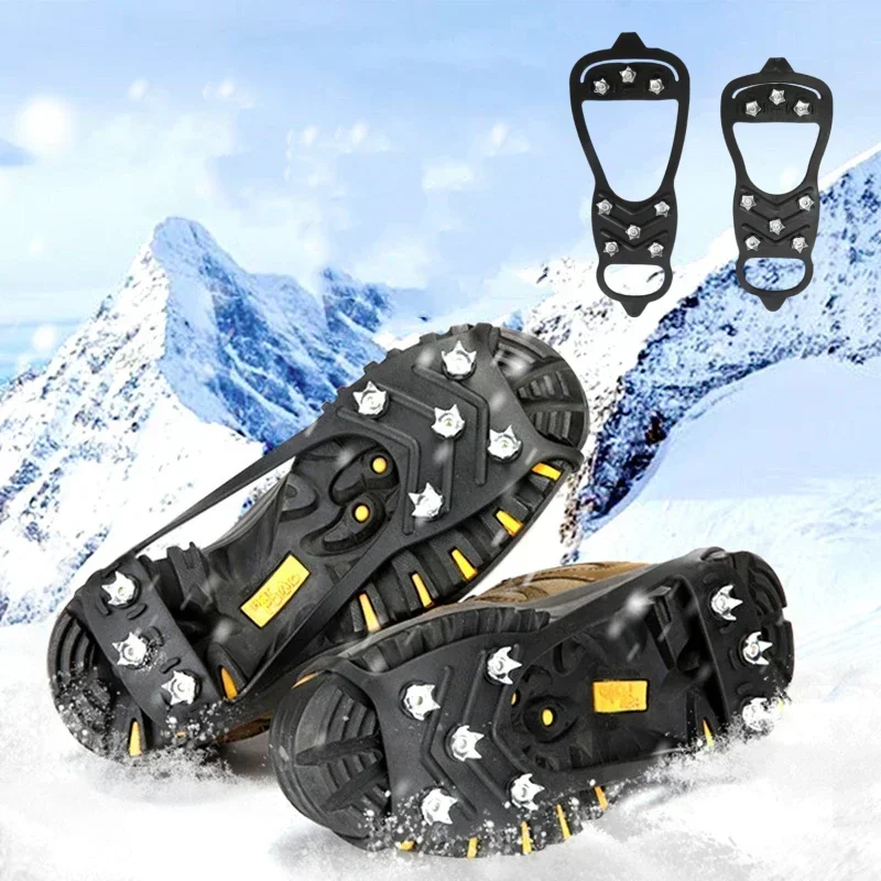 Crampons d'escalade à 8 dents pour la marche d'hiver en plein air pêche sur glace chaussures de neige chaussures antidérapantes couvre-chaussures en acier au manganèse Crampons