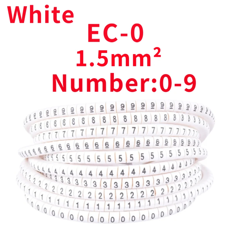 500PCS EC-0 Cable Wire Marker 0 to 9 For Cable Size 1.5 sqmm Colored number tube The Color of White Cable Marker