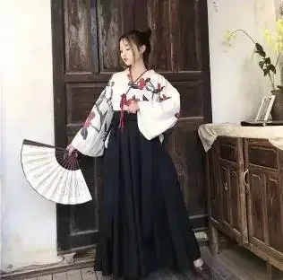 Japanese Style Floral Print Dress Long Kimono Skirt Kawaii Clothing   Party Robe Set Vintage Costume Asian Cosplay Women New