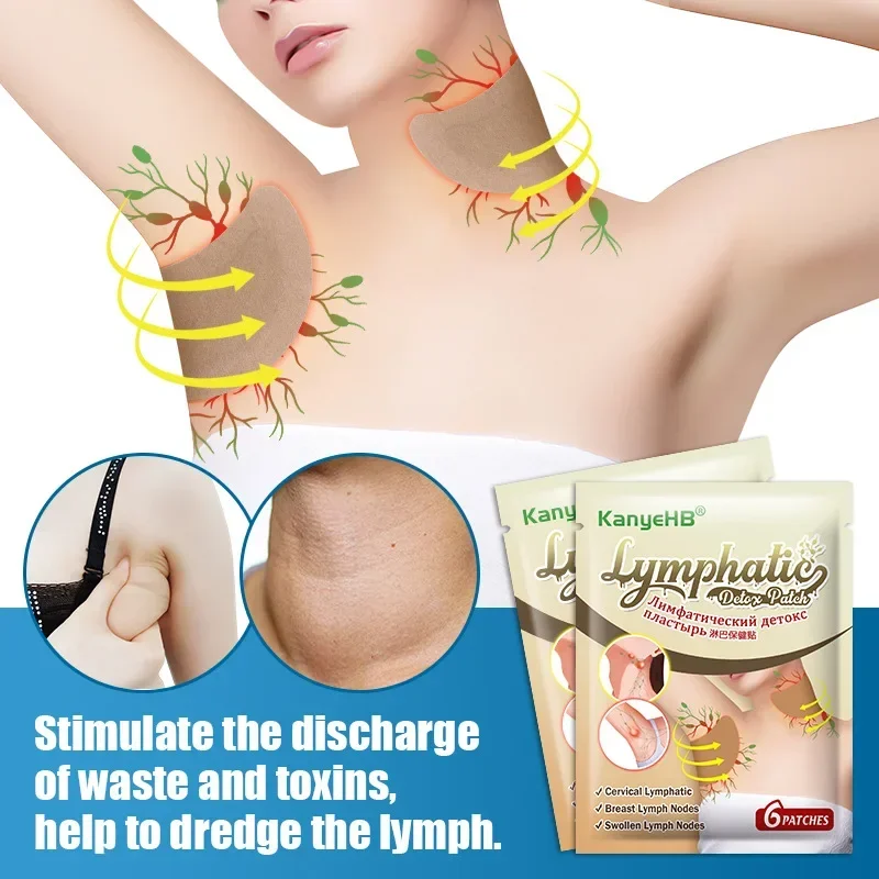 6Pcs/bag Lymph Detox Patch Herbal Lymphatic Care Underarm Neck Waist Thigh Firming Accessory for Anti Cellulite Breast Reduction