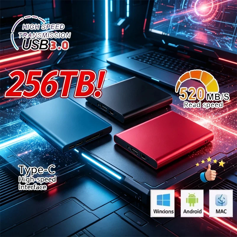 

External Hard Drive High Speed SSD Hard Disk 256TB USB3.1 Portable for Pc/Laptop/Mac/Phone Solid State Disk