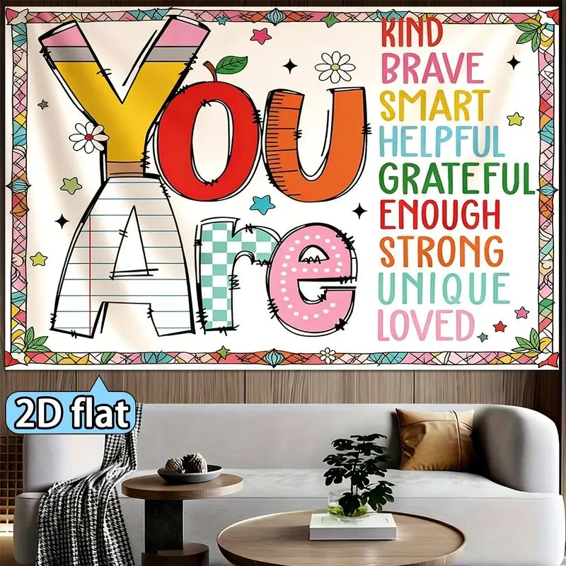 VIKAMA Positive Text Tapestry Colorful Hand Drawn Inspirational Quote Wall Hanging Decor for Classroom Bedroom Dorm