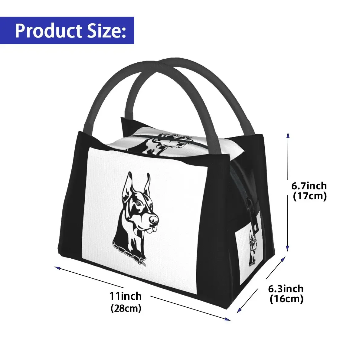 دوبيرمان الكلب الناب صورة أكياس الغداء معزول بينتو صندوق مانعة للتسرب حمل أكياس نزهة برودة حقيبة حرارية للمرأة الاطفال مكتب