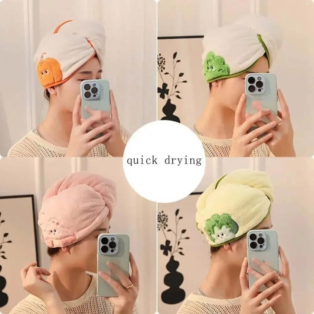 Quick-Drying Cartoon Towel Coral Velvet Shower Cap Home Triangle Soft Bath Hats Women Girls Portable Comfortable Head Scarf