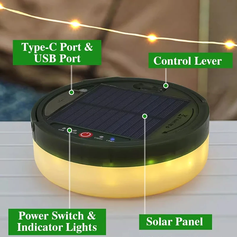 Waterproof Courtyard Balcony Layout String Lights Camping Tents Homestay Remote Control Garden Tree Lights Solar Camping Lights