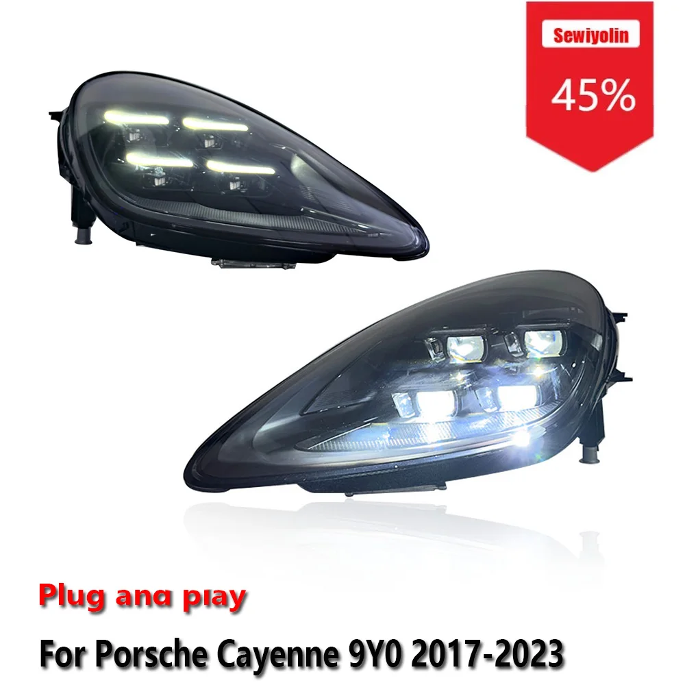

Sewiyolin Car LED Headlight Assemblies For Porsche Cayenne 9Y0 2017-2023 DRL Brake Turn Signal Lamp Plug and Play