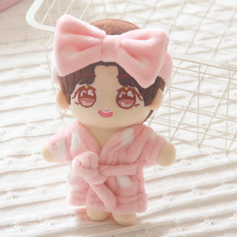

20 см Kawaii Idol, одежда для кукол, розовая пижама с героями мультфильмов, комплект с повязкой на голову, плюшевая кукла, аксессуары, игрушки для девочек, фанаты, подарки