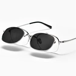 Pure Titanium Flip Eyeglasses Men Women Vintage Square Glasses Frame with Clip on Polarized Sunglasses Handmade Trendy Eyewear