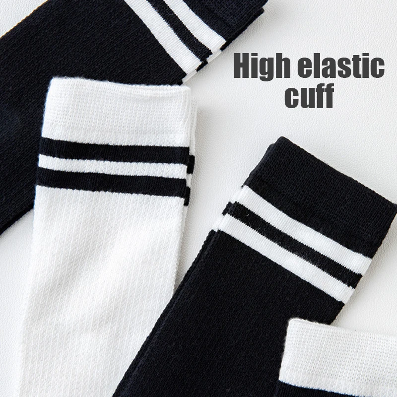 2 Pairs Student Girls Socks Summer Thin Striped Breathable Long Kid Socks For Girls Dance Black and White Student Girls Stocking