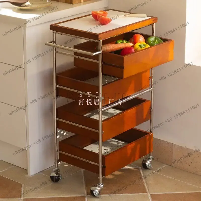 FG11Modern minimalist stainless steel kitchen trolley rack with drawers