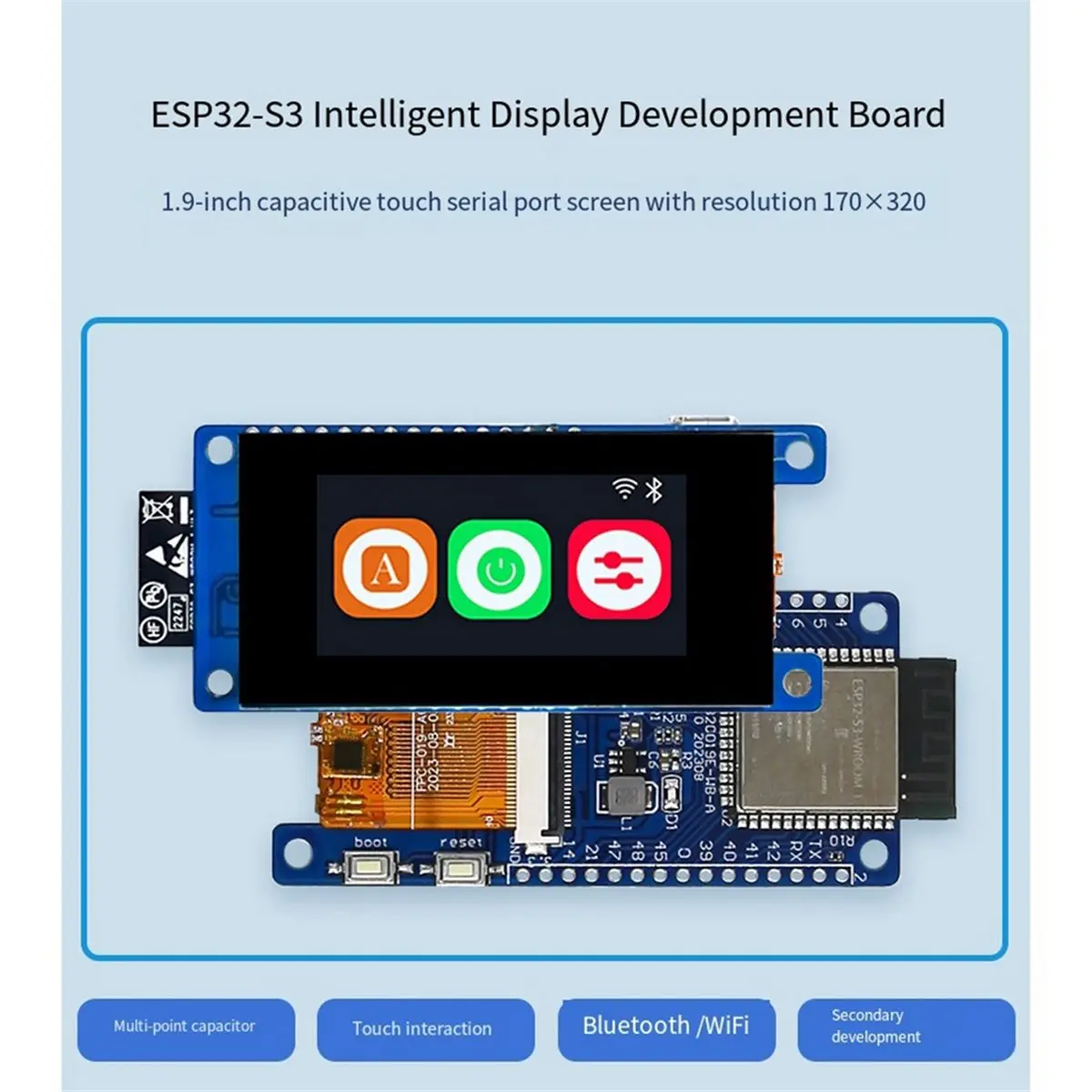 - Development Board with 1.9-Inch Capacitive Touch Display QSPI 8/16BIT/SPI Interface Wi-Fi/Bluetooth Module