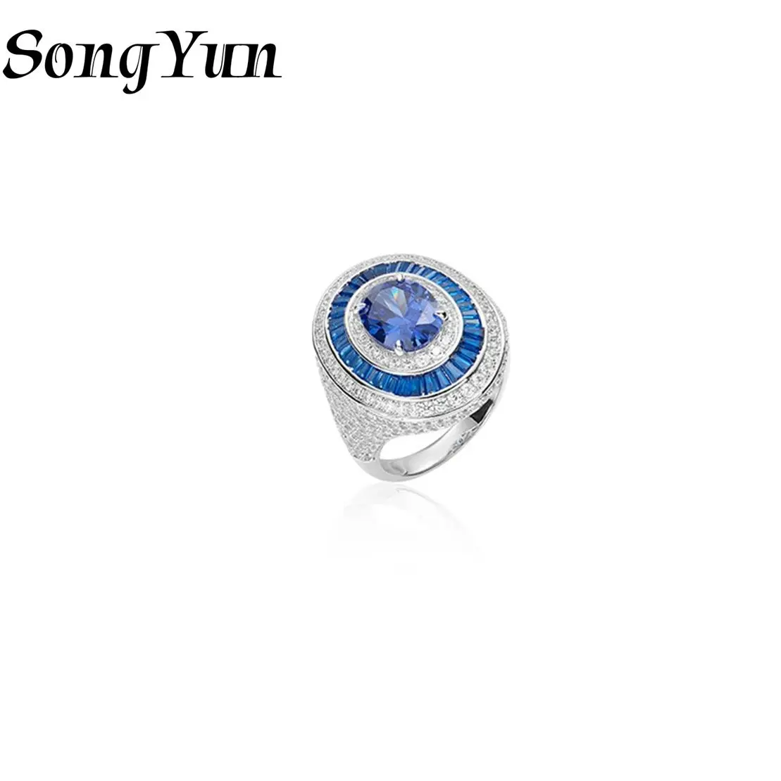 

SY Luxury Jewelry Blue Gemstones Tanzanite Rings 925 Sterling Silver Oval Gemstones Ring Band Women Evening Party Wedding Ring
