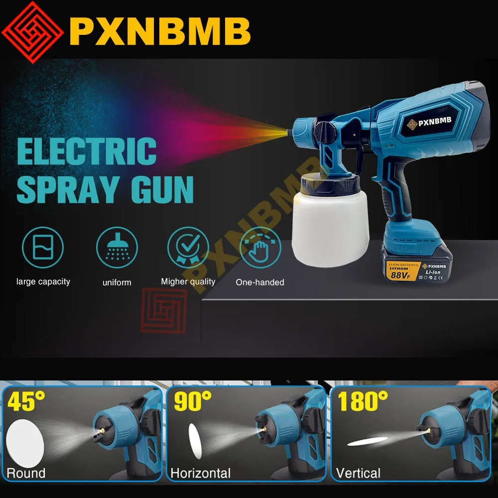 Pistol Semprot Listrik Tanpa Kabel 1000ML untuk Cat Mobil, Furnitur, Pelapis Baja, Airbrush, Kompatibel dengan Baterai 18V 210W 3800